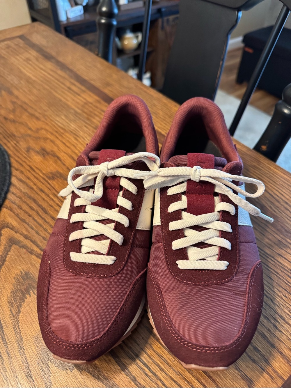 Women's Burgundy Athletic Sneakers with Cream Details
